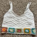 Forever 21 White Multi Colored Crochet Crop Tank Top W/ Adjustable Straps Photo 0