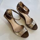Frye  Brown Leather‎ Metallic Wedge Zip Up Backs Sandals Ankle Strap Size 7.5M Photo 4