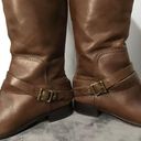 Fossil  Zena back zipper wide calf Brown Tall Leather Buckle Strap riding boots Photo 5