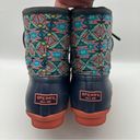 Sperry Saltwater Textile Navy Coral Aztec Print Snow Rain Duck Boots Women’s 8 Photo 8