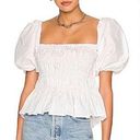 ASTR NWT  The Label Savina White Bubble Puff Sleeve Smocked Bodice Cotton Top L Photo 0