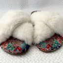 Johnny Was  Ivory Faux Fur Trim Indy X Paisley Print Slippers Women 9 Photo 3