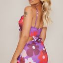 Pretty Little Thing Purple Floral Cut Out Wrap Over Mini Dress Photo 2