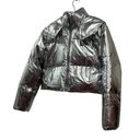 Pretty Little Thing  silver Metallic crop puffer jacket. Size 2 Photo 6