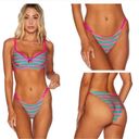 Beach Riot NEW  Chloe 90’s stripe pink green bikini bottom, size L Photo 1