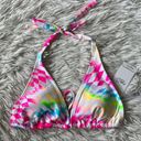 Rue 21 New  Women’s Wavy Neon Checker Print Halter Triangle Swim Top size Small Photo 0