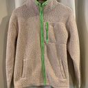 PINK - Victoria's Secret Pink VS Sherpa‎ Teddy Zip Up Jacket Coat Cream Tan Neon Green size small Photo 0