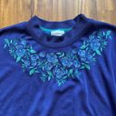 Bonworth Vintage cottagecore blue mock neck sweater Bon Worth floral embroidery yoke Photo 1