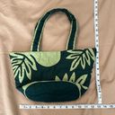 Ulu nuj collection hunter green & seafoam monstera print fabric zip top bag EUC Photo 8