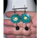 Daisy Vintage Enameled and Rhinestone Bead  Dangle Earrings Photo 6