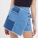 Urban Outfitters BDG Asymmetrical Denim Patchwork Frayed Wrap Mini Skirt Tie Y2K Photo 0