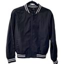 Betsey Johnson NWT  Black Bomber Jacket S white varsity stripes casual Photo 0