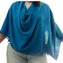 Chico's  Poncho Medium Blue Pom Pom Tassel Lightweight Cowl Neck CM38 Photo 0