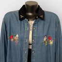 Basic Editions  VTG Christmas Chambray Button Up sz L Womens Shacket Denim Jacket Photo 1