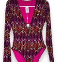 Trina Turk  Size M Black Pink Echo Paddle Suit Long Sleeve Deep V Neck New $182 Photo 0