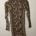 ZARA  Jacquard Draped Dress Long Sleeve Mini Size Small NWT Brown Knit High Neck Photo 2