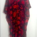 Natori red and black kimono V-neck floral caftan dress lagan look casual Photo 0