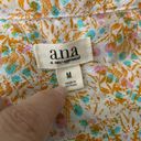 Ana  Button Up Short Sleeve Shirt M White Orange Floral Cotton Collared Retro Photo 5