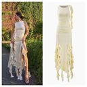 Micas NEW  Ruffled Hem Slit Maxi Dress Stretch Bodycon in Cream Small Photo 1