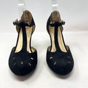 Modcloth  Black Fabric T Strap Maryjane Closed Toe Perforated Heels Size 9 Photo 3