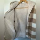 Love Tree  Teddy Sherpa Plaid Tan White Cream Brown Cozy Cardigan Reversible Sz S Photo 1