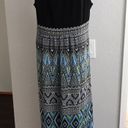 Studio I Long Maxi Dress Black Vneck Green Blue Lined Sz 16 Photo 1