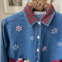 Dress Barn Vintage  Chambray Denim Snowman Applique Embroidered Shirt M Photo 3