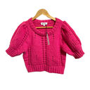 The Moon Day +  puff sleeve crochet knit hot pink knit cropped sweater Medium NEW Photo 1