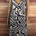 Love Stitch  Blue Cream Wrap Plunge Neck Geometric Print Sleeveless Dress Medium Photo 5