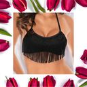 Relleciga  Women’s Tassel Bandeau Black Bikini Top 
Size S‎ Photo 12