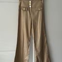 Cache beige gold metallic wide leg high rise vintage linen cotton blend pants Photo 0