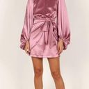 Petal and Pup  Opal Mauve Purple Satin Long Balloon Sleeve Wrap Mini Dress 16 Photo 4