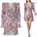 Rococo  Sand Mimi Ruffle Trim Long Puff Sleeve Mini Wrap Dress Pink size Small Photo 1