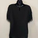 fab'rik  Black Shoulder Fringe Blouse Sz Small Photo 4