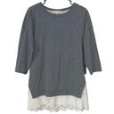 Matilda Jane  In the Clouds Gray & White Eyelet Scalloped Top Women’s Size L Photo 0