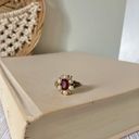 Vintage “Edvarda” Avon Ruby Pearl Gold Ring Victorian Gothic Edwardian Glam Jewelry Red Photo 2
