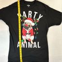 Holiday Time  Party Animal Pug Dog Christmas Lights Santa Graphic T-shirt Black S Photo 3