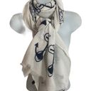 Edge Nautical Cream Navy Oblong Scarf Fringe  32X75 Fall Photo 0