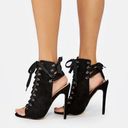 JustFab Black Aileena Lace Up Heel Booties Photo 0