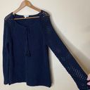 Rebecca Taylor  Navy Blue Boho Beachy Open Knit Sweater with Tassels Photo 2