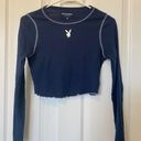 PacSun Playboy Navy Long Sleeve Crop Top Photo 5