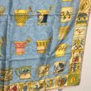 Cherubs and Demitasse Cup Printed Silk Scarf Blue and Gold Square EUC Photo 8