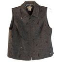 Talbots  Women Vest Sz L Brown Embroidered Wool Floral Autumn Fall Zip Cabincore Photo 0