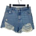 ZARA  Raw Ripped Hem Cutoff Distressed Jean Shorts High Rise Pockets 6 Med Wash Photo 0