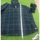 LL Bean Flannel Zip Up Hooded Shacket Relaxed Fit Scotch Plaid Blue Green XL Photo 6