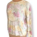 Vintage Carly Blake Sweater Rose Flower Detail Pink Light Yellow Knit Scoopneck Size M Photo 2