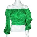 J.O.A. AFRM Women's Top Fem Green Satin Long Sleeve Crop Top Revolve Size Small Photo 0