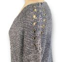 Vintage Havana  Women's Sweater Gray Knitted Shoulder Lace Neutral Knit Pullover Photo 3