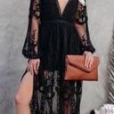 Boutique NEW Black Lace V-neck Long Sleeve Boho Maxi Dress Photo 0