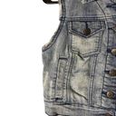 Hot Kiss  Blue Denim Beaded Distressed Trim Jean Cropped Vest Women SZ S Photo 2